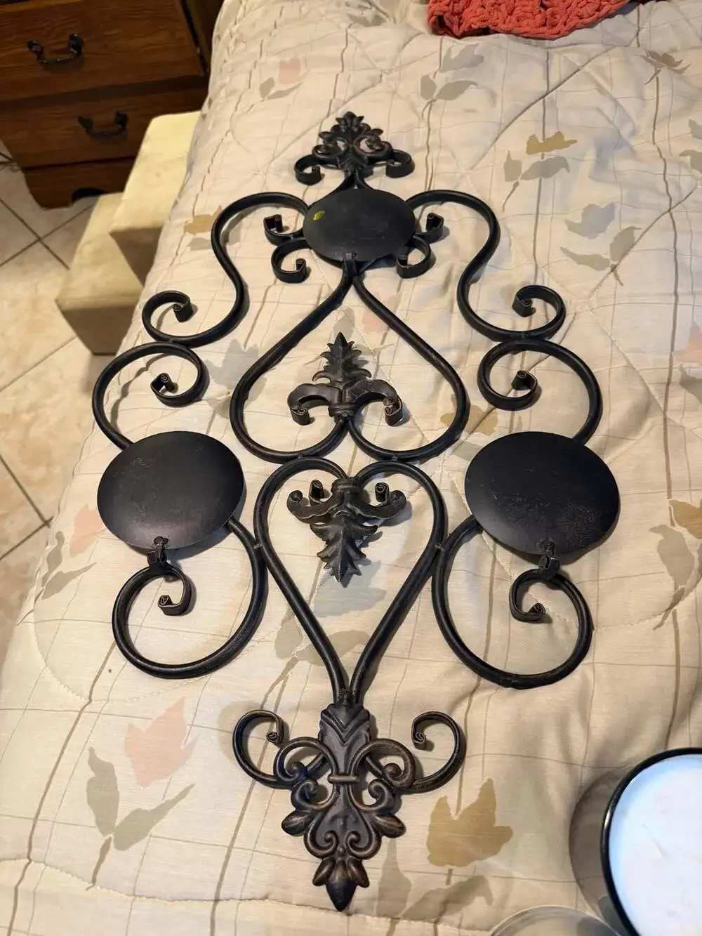 Set of 2 Decorative Black Iron Scrollwork Wall-Mount Candle Sconces